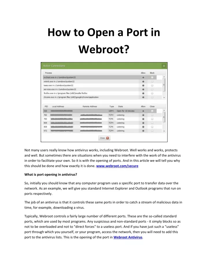 how to open a port in webroot