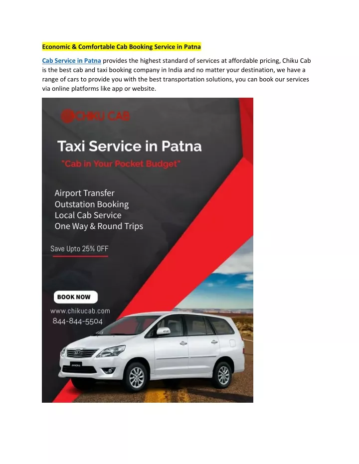 economic comfortable cab booking service in patna