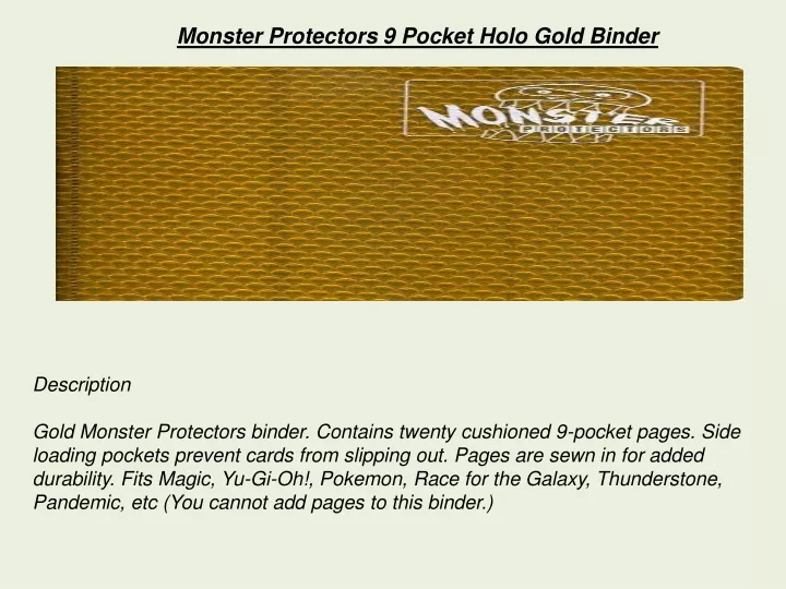 monster protectors 9 pocket holo gold binder