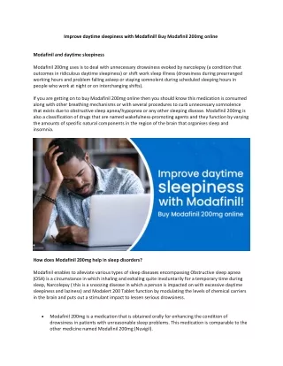 Improve daytime sleepiness with Modafinil! Buy Modafinil 200mg online