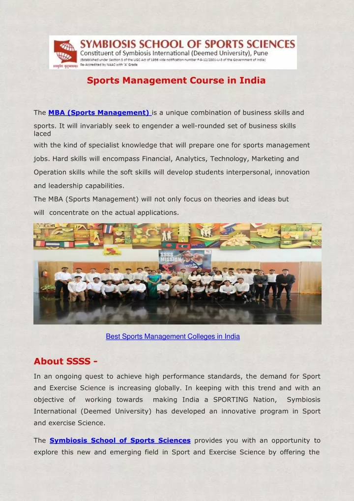 sports management course in india