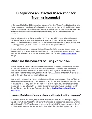Is Zopiclone an Effective Medication for Treating Insomnia