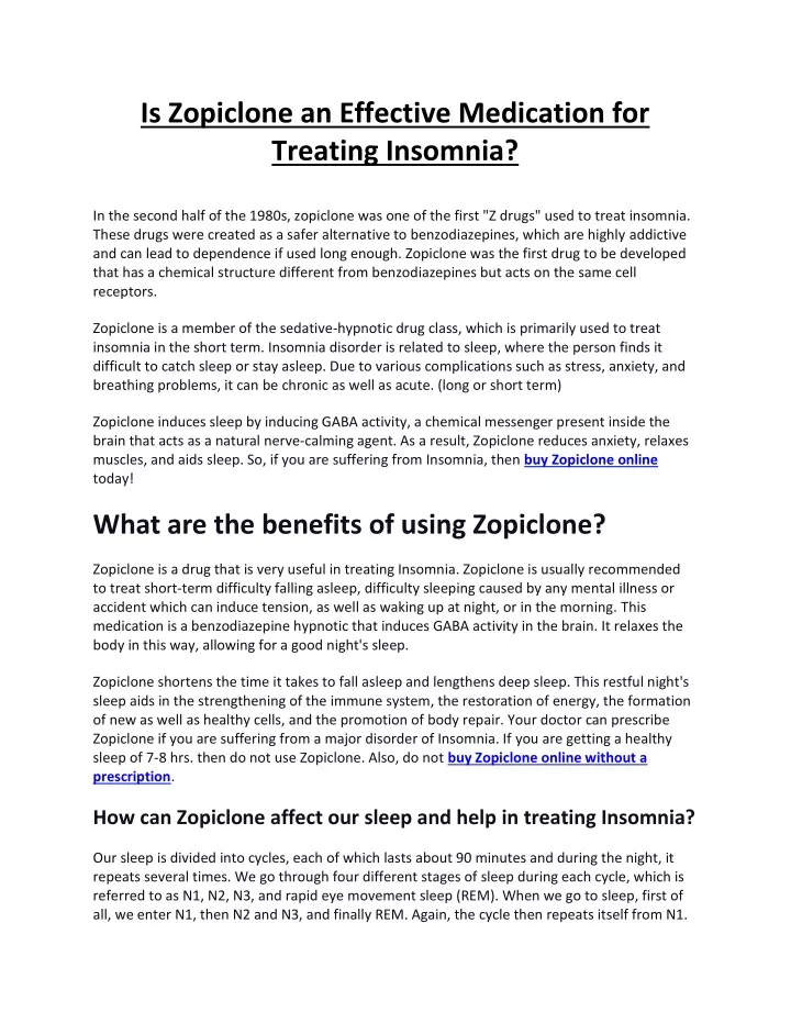 is zopiclone an effective medication for treating