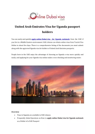 United Arab Emirates Visa for Uganda passport holders