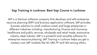 Sap Training In Lucknow - Sap Course in Lucknow