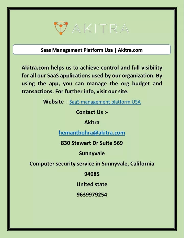 saas management platform usa akitra com