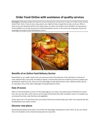 Order Food Online with assistance of quality services