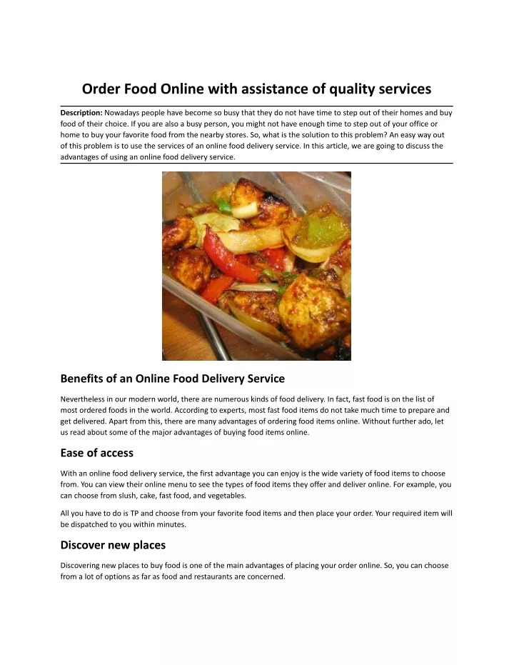 order food online with assistance of quality