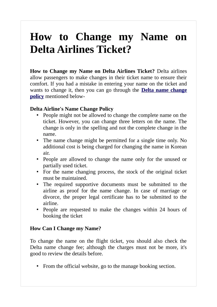 how to change my name on delta airlines ticket