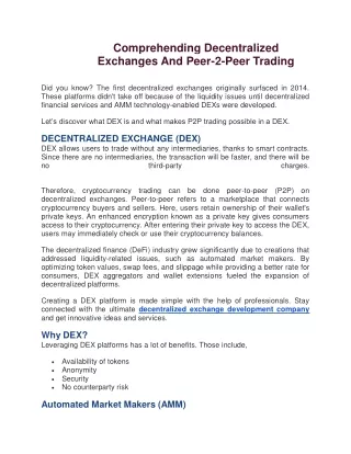 comprehending decentralized exchanges and peer
