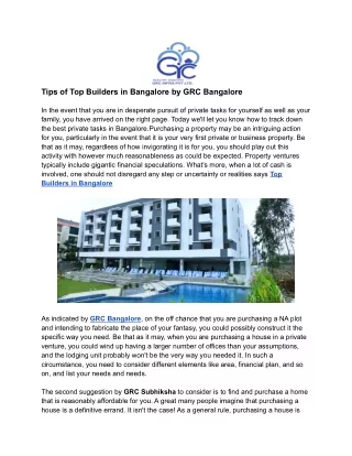 tips of top builders in bangalore by grc bangalore