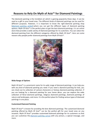 Reasons to Rely On Myth of Asia™ for Diamond Paintings