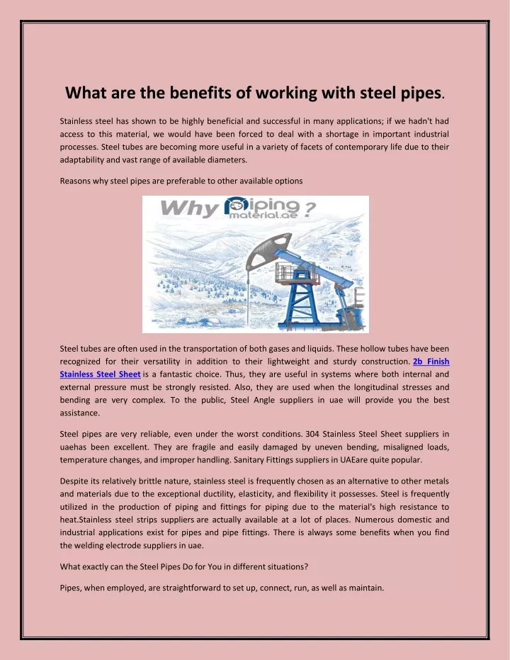 what are the benefits of working with steel pipes