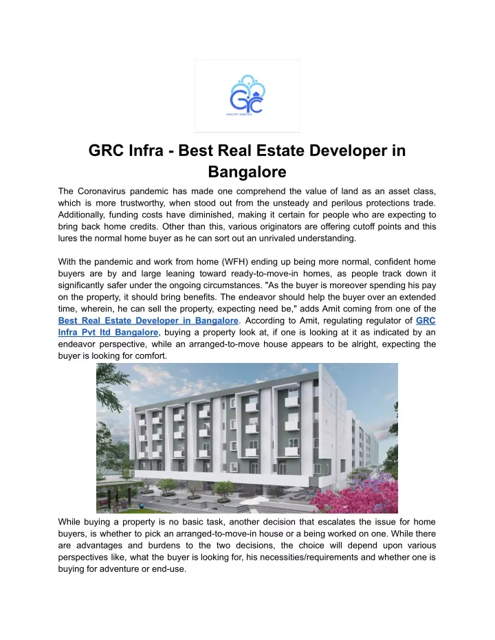 grc infra best real estate developer in bangalore