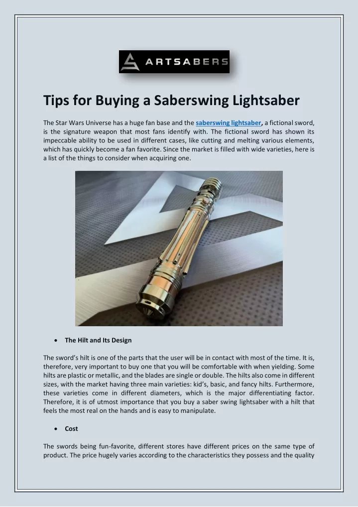 tips for buying a saberswing lightsaber the star