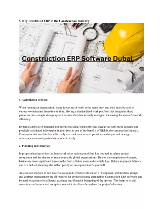 5 key benefits of erp in the construction industry