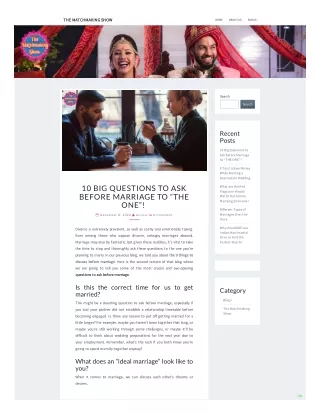 10 Big Questions to Ask Before Marriage to “THE ONE”!