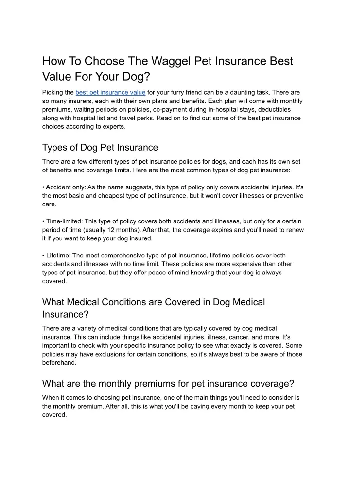 how to choose the waggel pet insurance best value