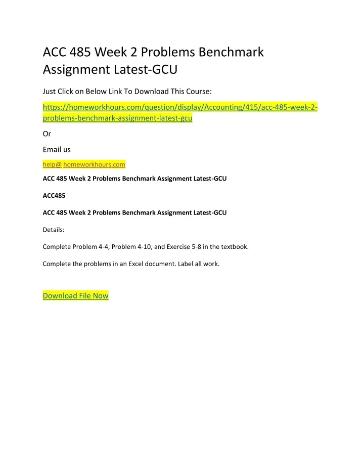 acc 485 week 2 problems benchmark assignment