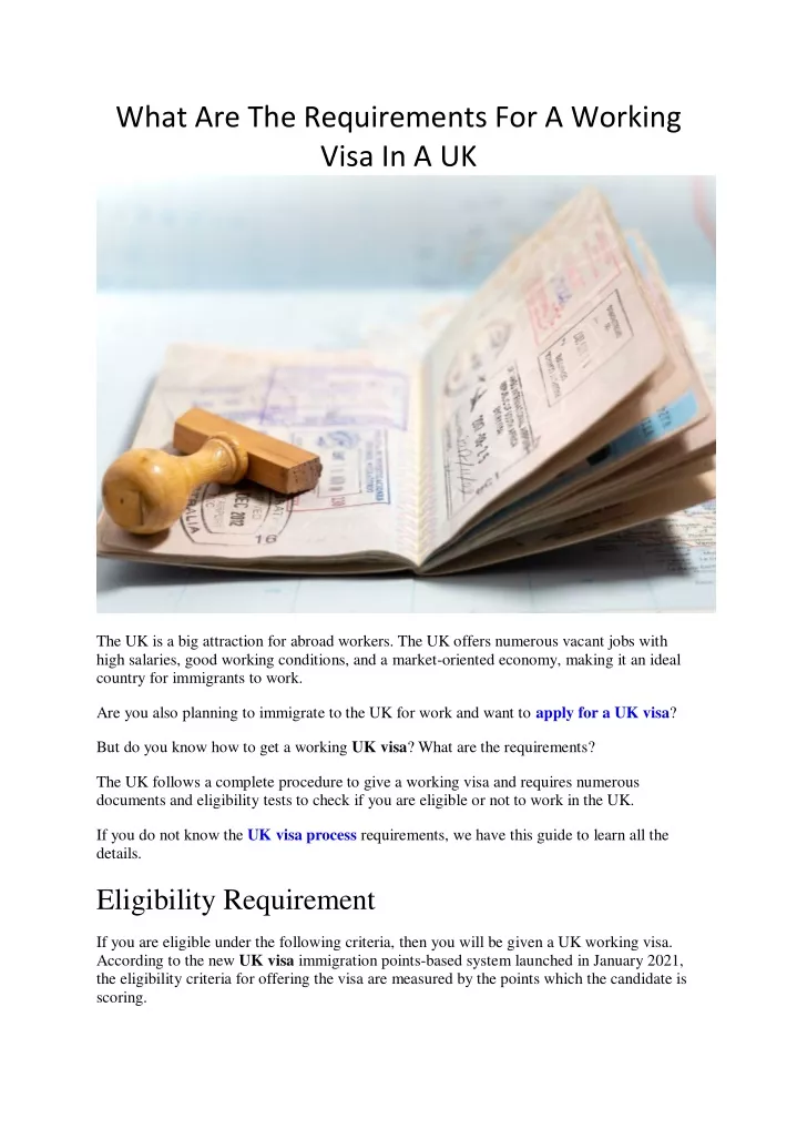 what are the requirements for a working visa