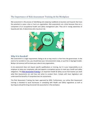 The Importance Of Risk Assessment Training At the Workplace ppt