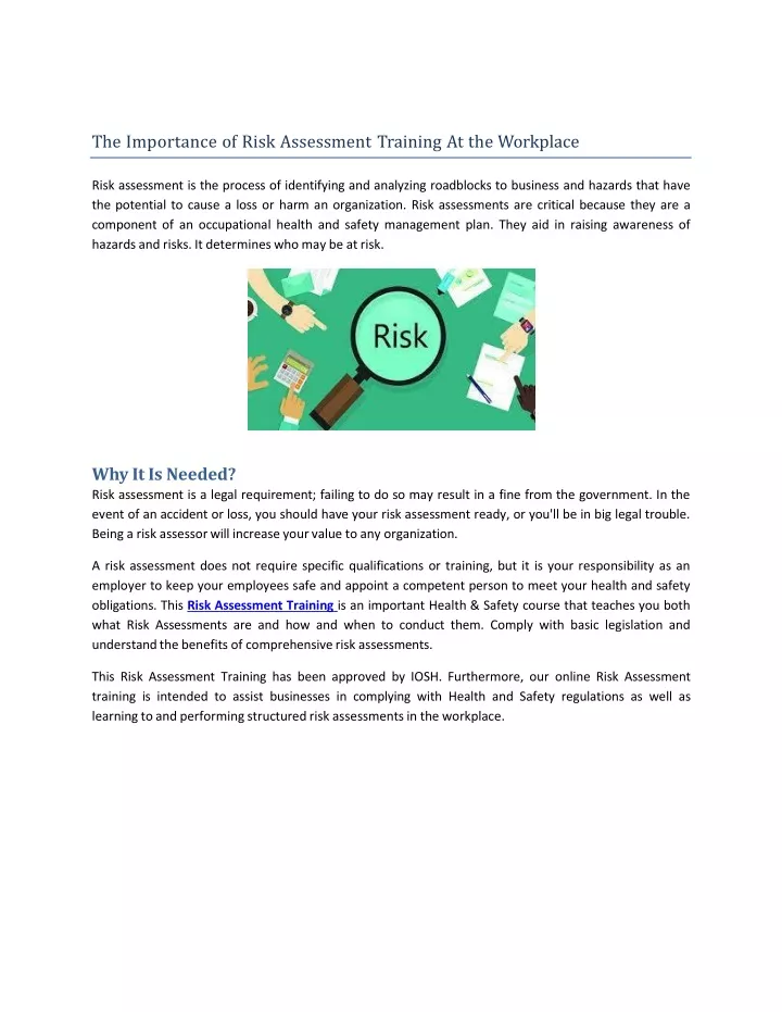 PPT - The Importance Of Risk Assessment Training At The Workplace Ppt ...