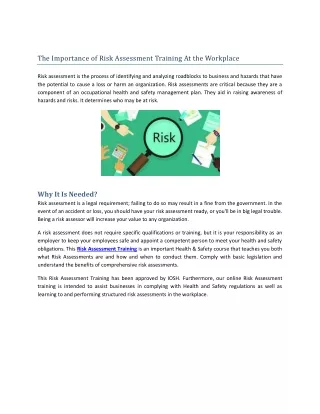 The Importance Of Risk Assessment Training At the Workplace pdf