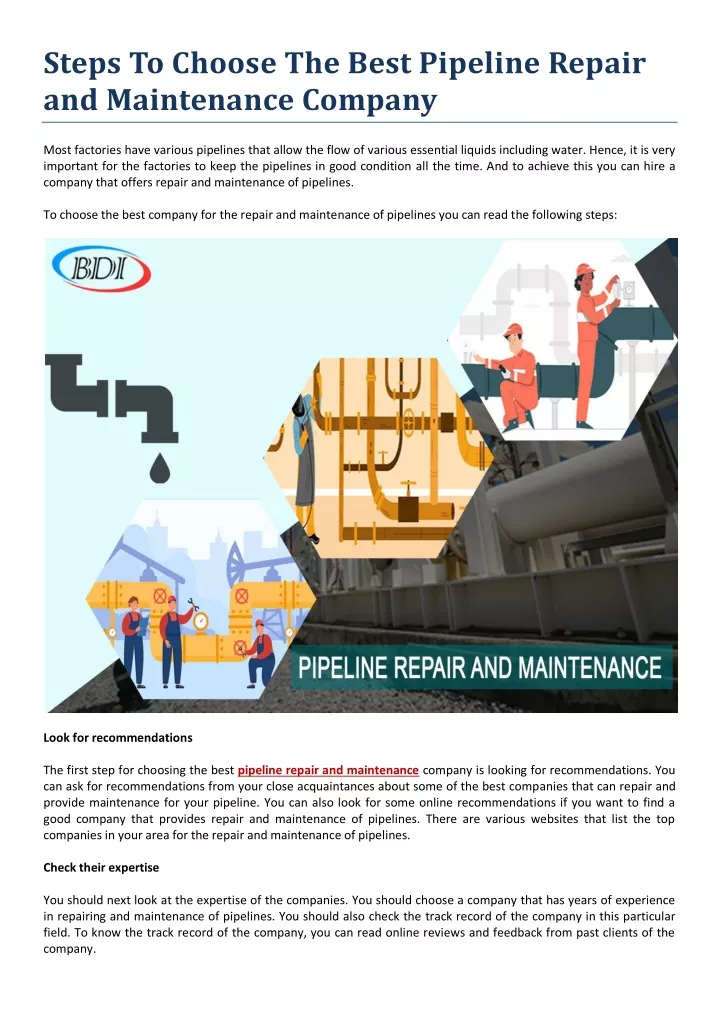 steps to choose the best pipeline repair