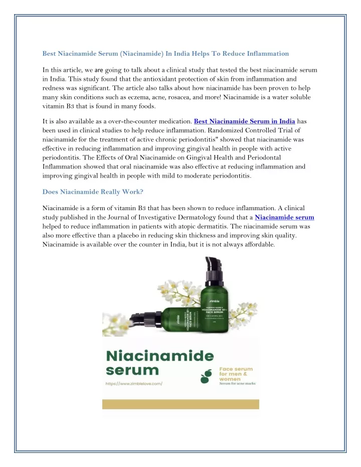 best niacinamide serum niacinamide in india helps