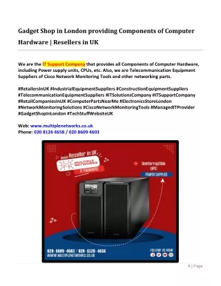Gadget Shop in London providing Components of Computer Hardware  Resellers in UK