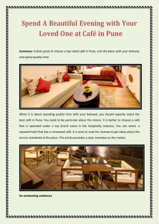 SPEND A BEAUTIFUL EVENING WITH YOUR LOVED ONE AT CAFÉ IN PUNE
