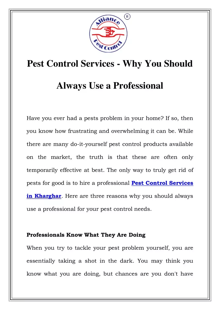 pest control services why you should