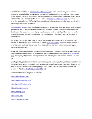 free ad submission sites or free classified