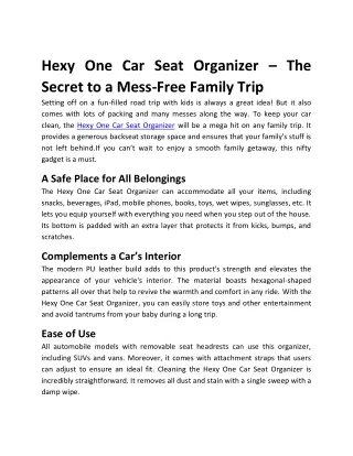 Hexy One Car Seat Organizer