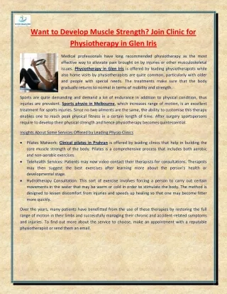 Want to Develop Muscle Strength Join Clinic for Physiotherapy in Glen Iris
