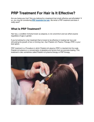 PRP Treatment For Hair
