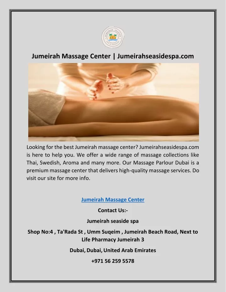 jumeirah massage center jumeirahseasidespa com