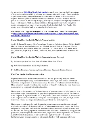 an international high flow needle sets market
