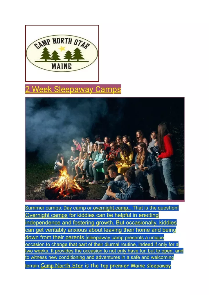 2 week sleepaway camps