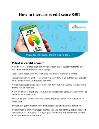 how to increase credit score 830