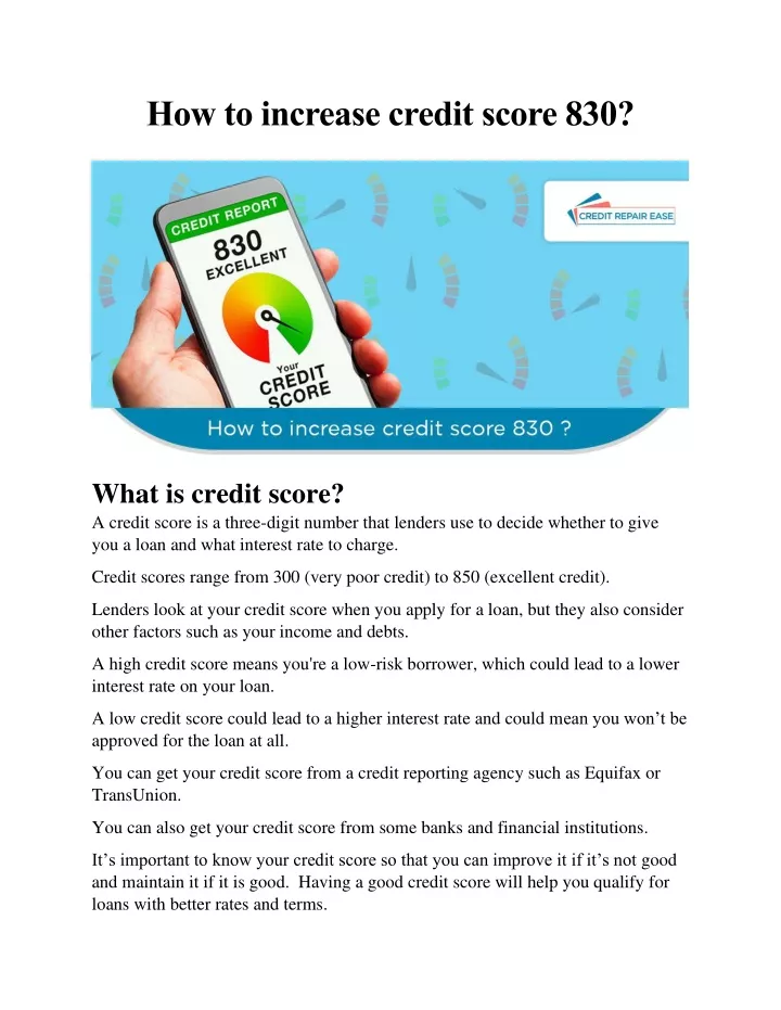 how to increase credit score 830