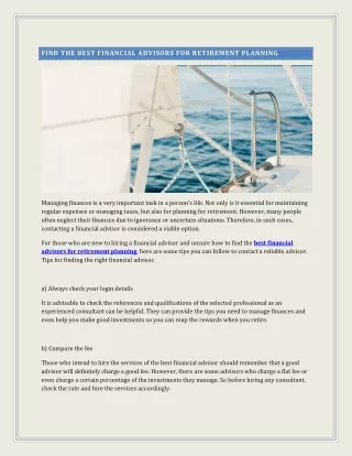 How To Find The Best Financial Advisors For Retirement Planning | Holland Capita