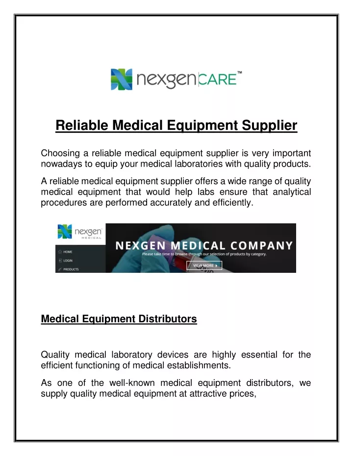reliable medical equipment supplier