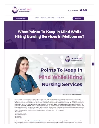 What Points To Keep In Mind While Hiring Nursing Services in Melbourne