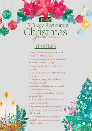 El Fuego Restaurant Christmas Set Dinner Menu