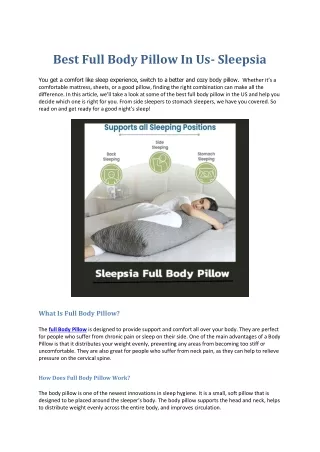 best full body pillow in us sleepsia