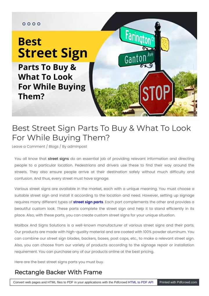best street sign parts to buy what to look
