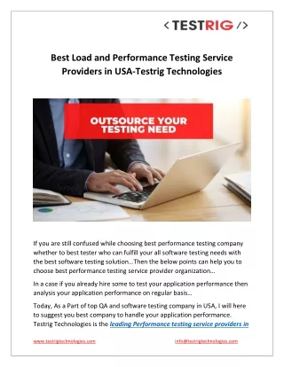 Best Load and Performance Testing Service Providers in USA