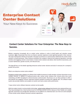 Contact Center Solutions For Your Enterprise: The New Keys to Success.