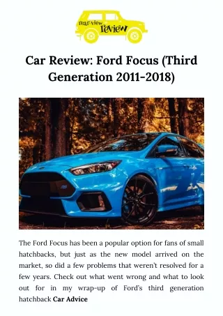 Car Review: Ford Focus (Third Generation 2011-2018)